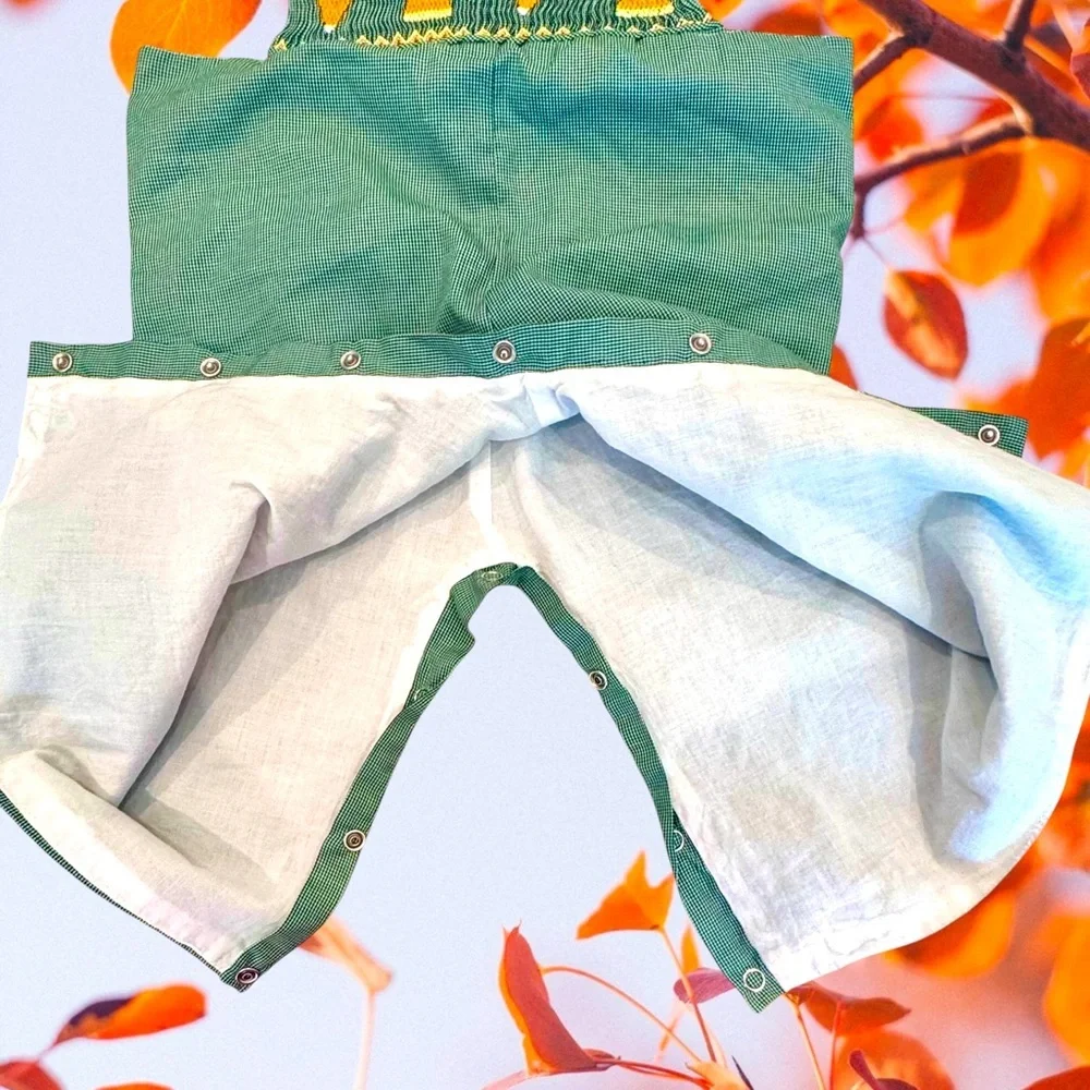 NEW Little Crane 18M Smocked CandyCorn Lined Romper Green Gingham Check